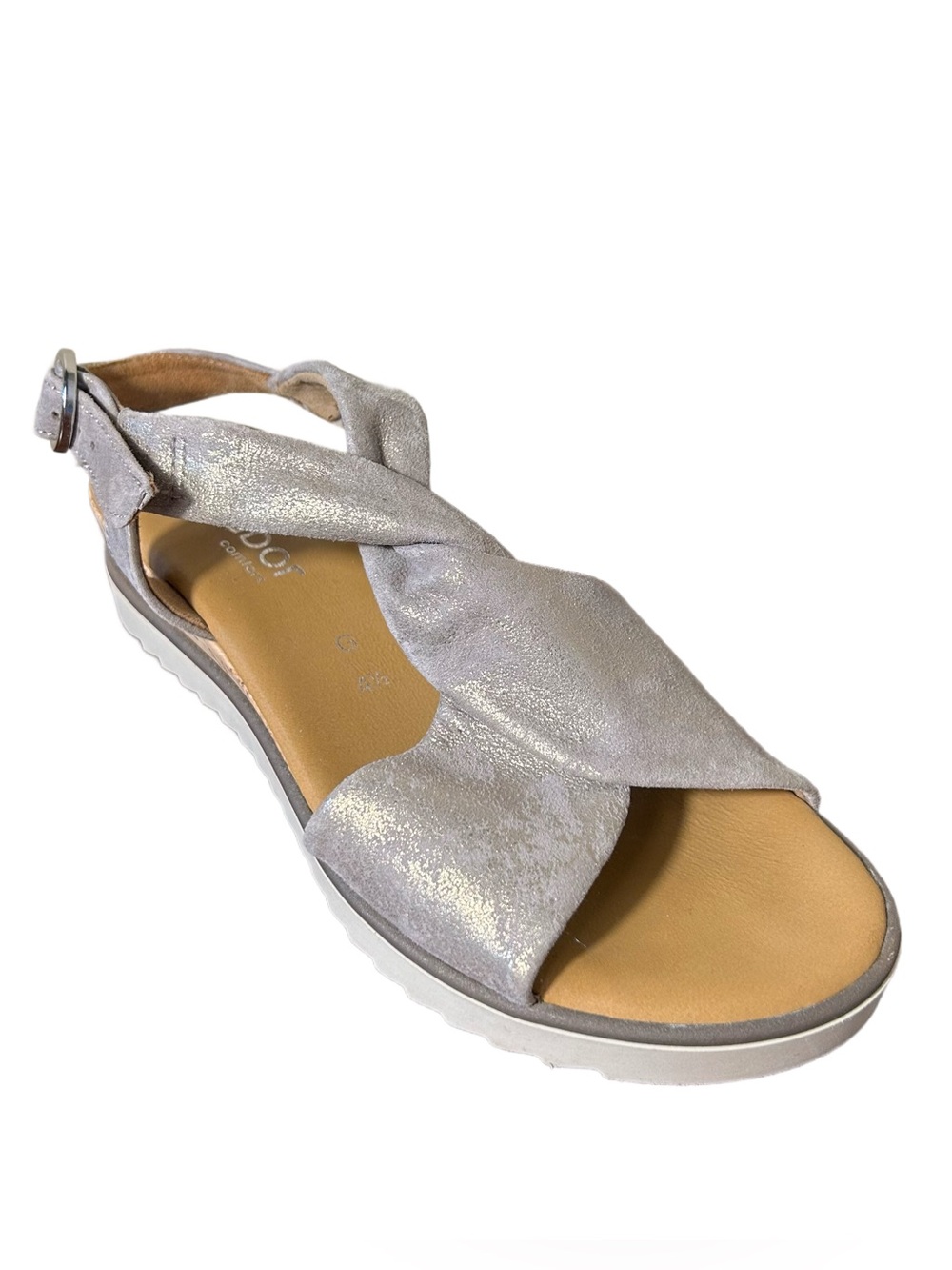 Gabor Shoes Size EU 4.5/ US 7 Silver Metallic Slingback Sandal Made in Germany